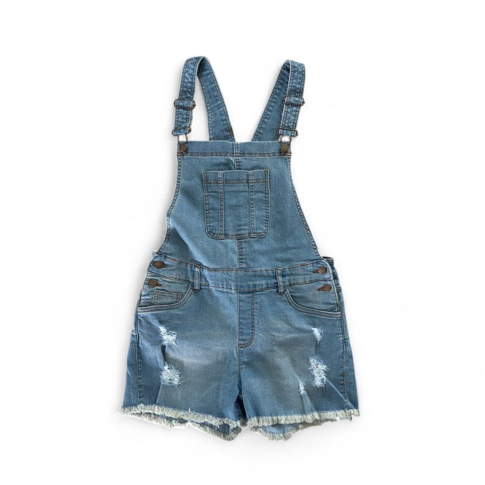 Venus Denim Jean Bib Overall Shorts Women's Size 2 Distressed Raw Hem Shortalls